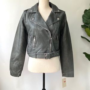 New- Levi's Gray Faux Leather Belted Moto Jacket